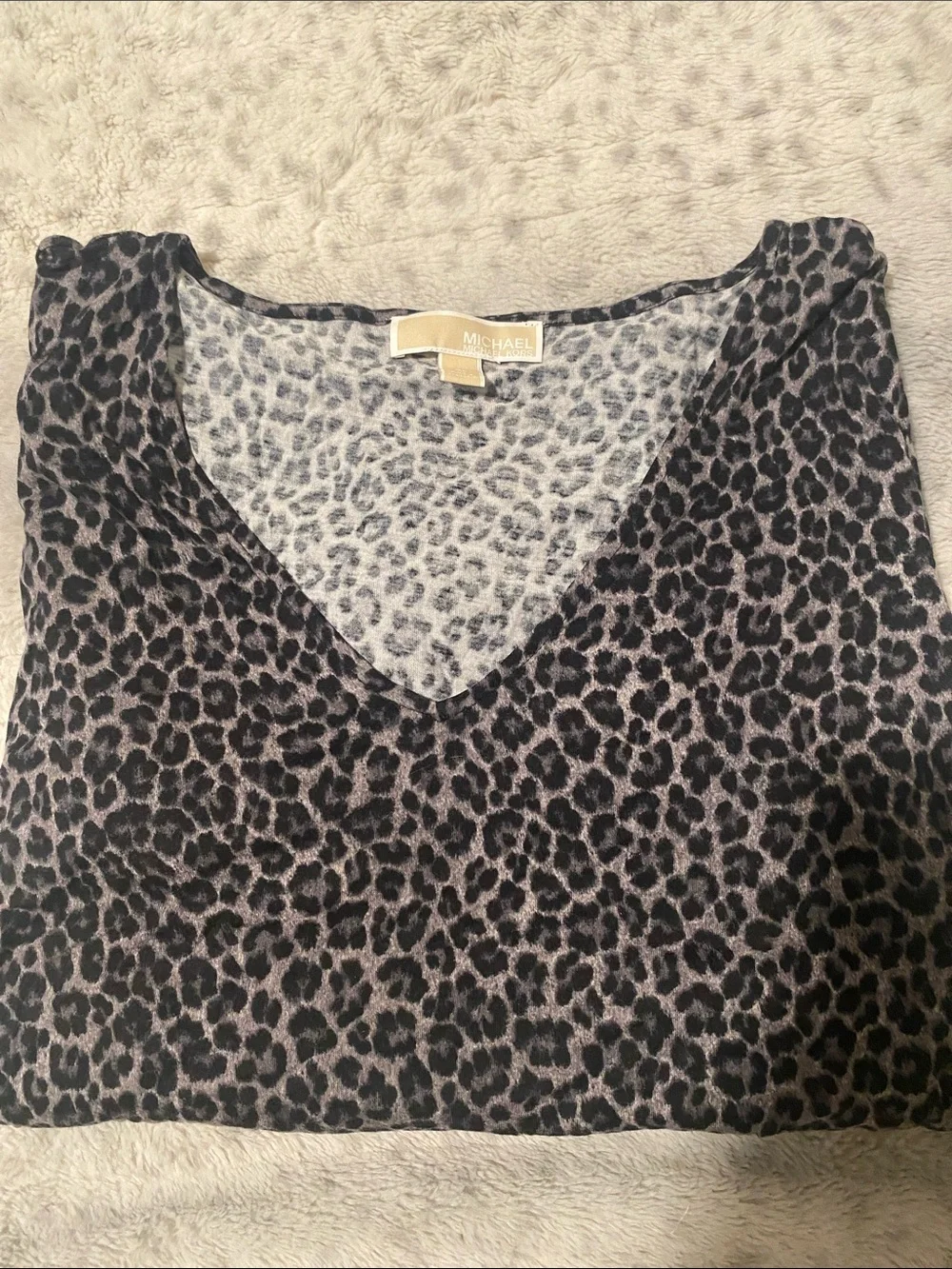 Michael Kors Leopard Print V-Neck Shirt - Black & Cream